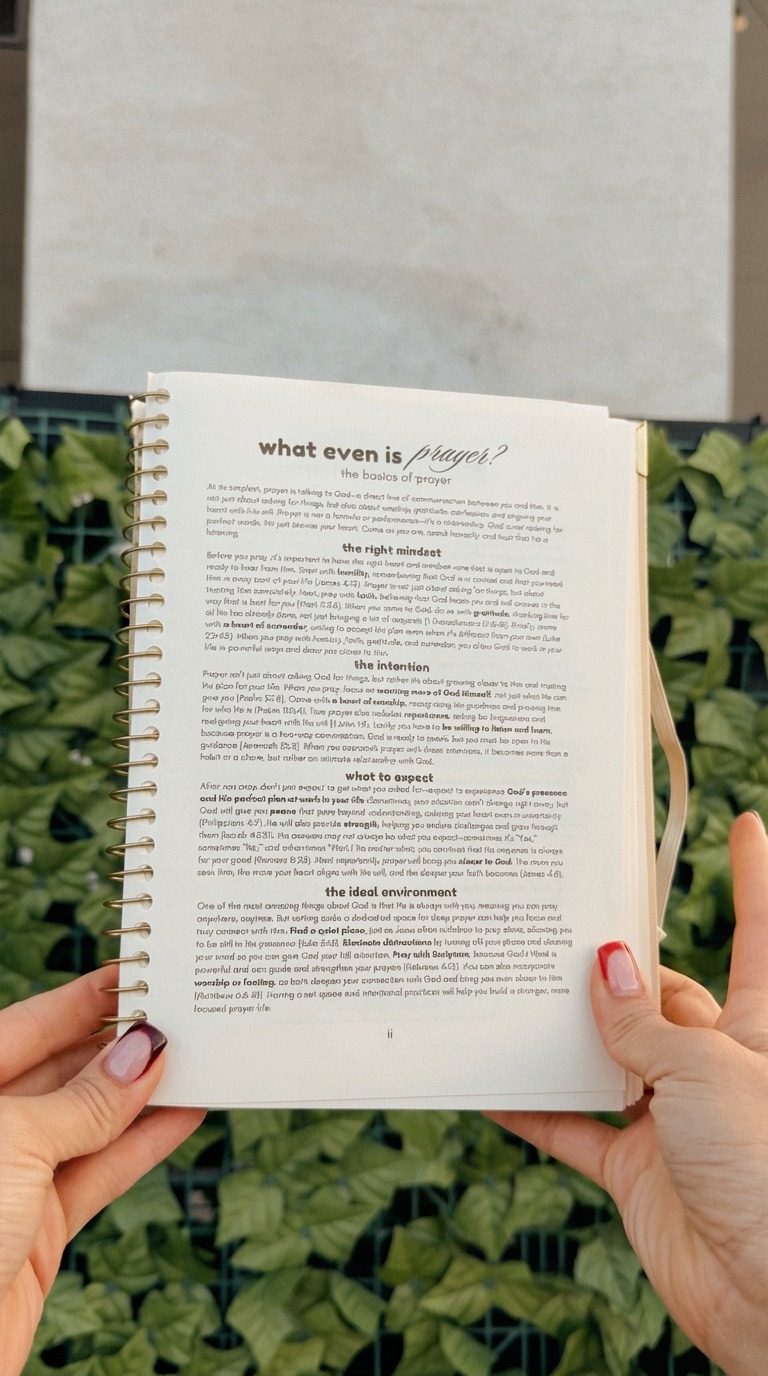 Prayer journal open to an interior page